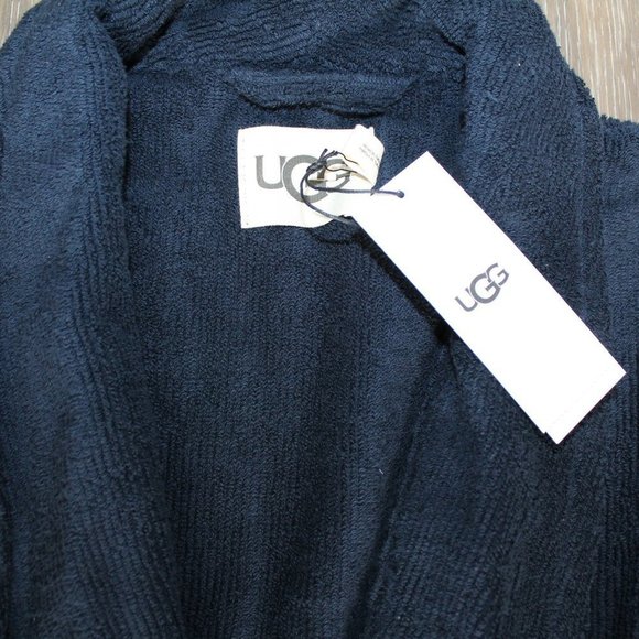 NWT UGG MEN'S RIBBED‎ TERRY COTTON PLUSH ROBE BLUE - Picture 4 of 7